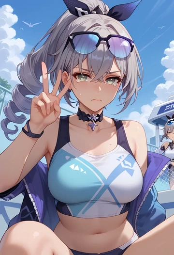 star rail,silver wolf,tankini top,board shorts  - AI generated anime art